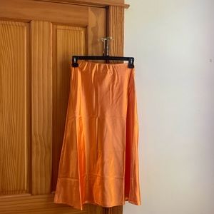 Orange Silky Midi Skirt - Never been worn